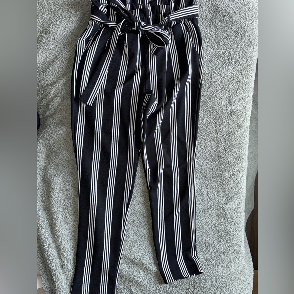Harper Black and White Striped Trousers